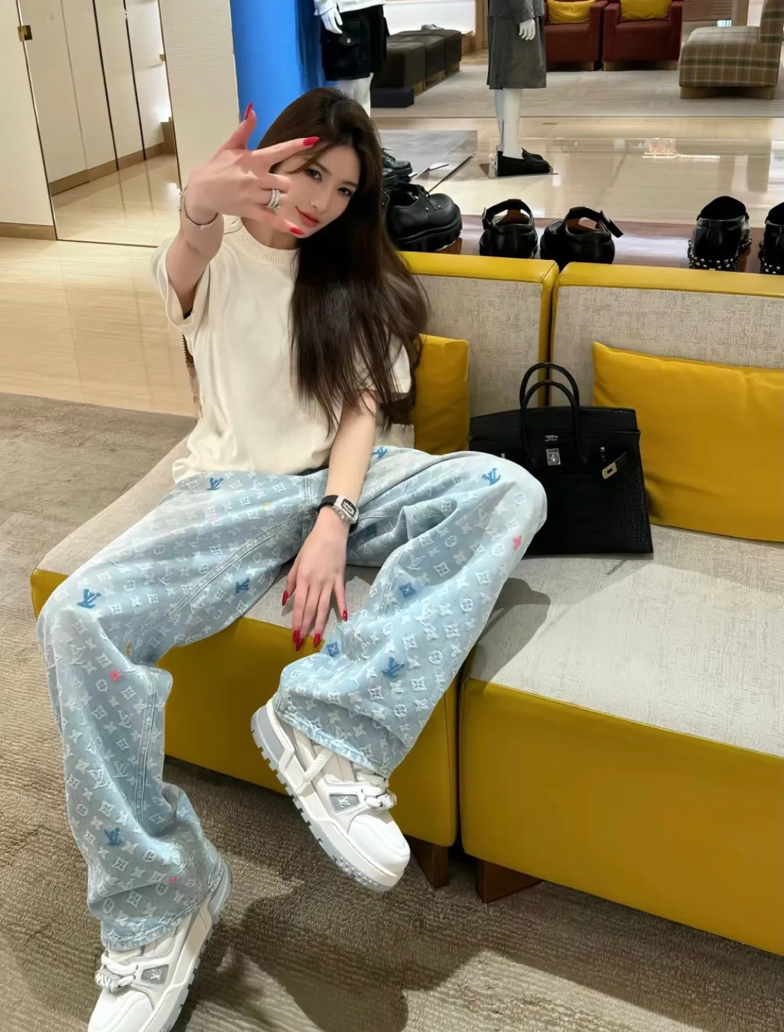 Louis Vuitton/Louis Vuitton Tyler joint style old flower jacquard embroidered jeans